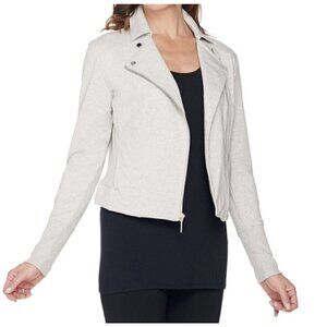 H Halston French Terry Crop Motorcycle Moto Jacket Jersey Gray Womens Sz 6 Small